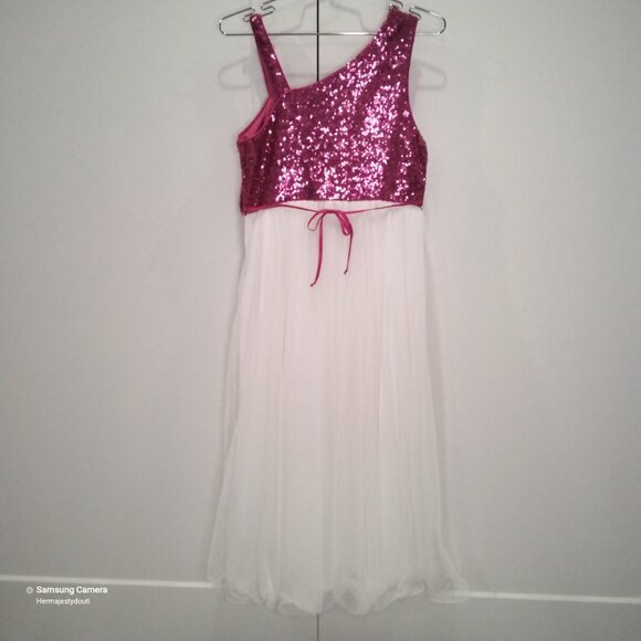 Trixxi Girl Pink Sequins & White Tull One Shoulder Party Formal Dress NWT 16 - Picture 3 of 4